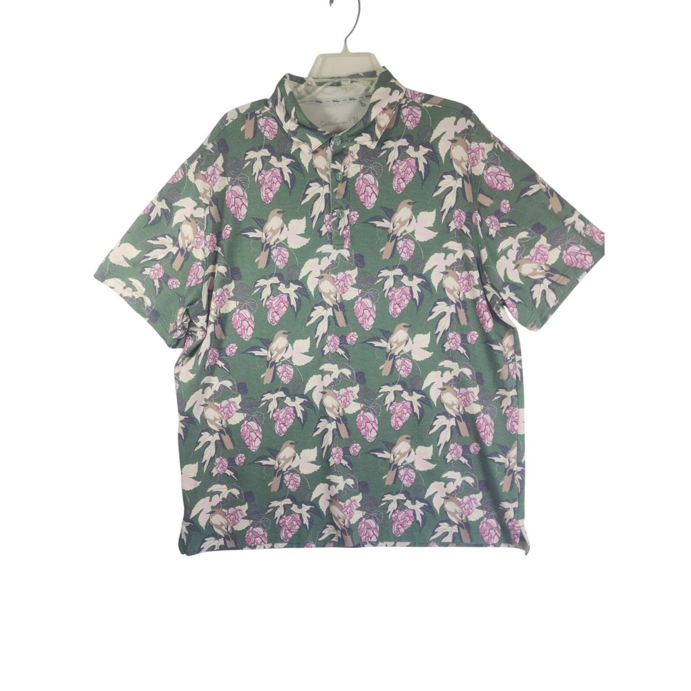 Walter Hagen Mens XL Golf Polo Shirt Hops Birdies Green Floral Golfcore Preppy